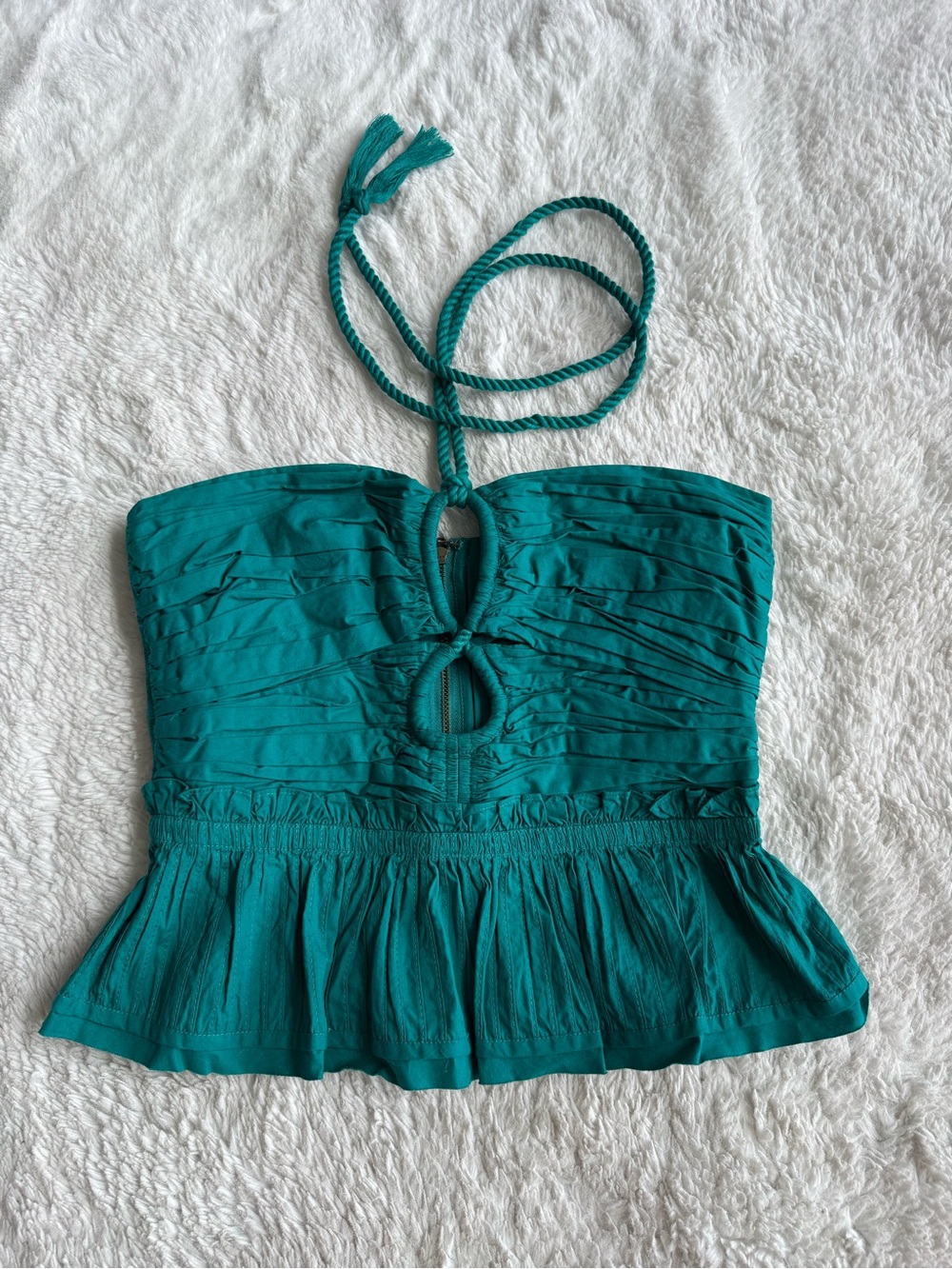 Ulla Johnson Adaleigh Peplum Halter Top - Verdigris - Picture 3 of 7